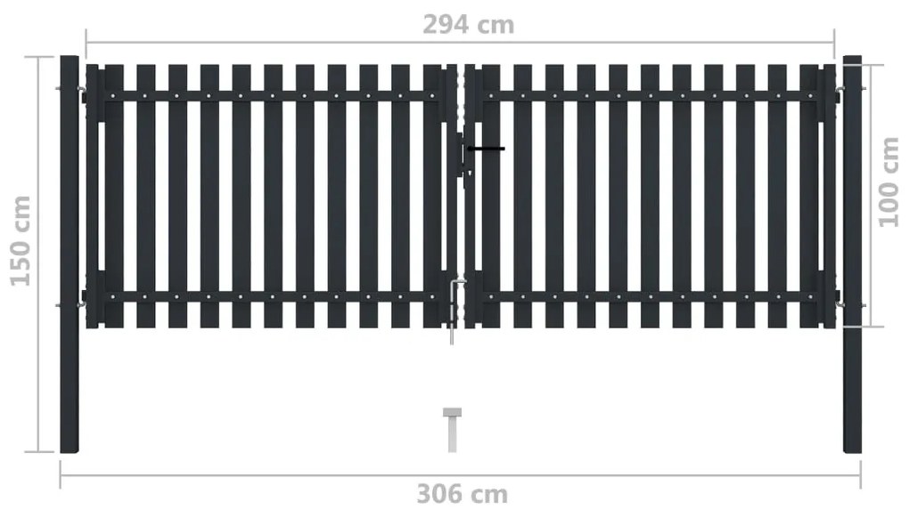 Portão de cerca com porta dupla 306x150 cm aço antracite