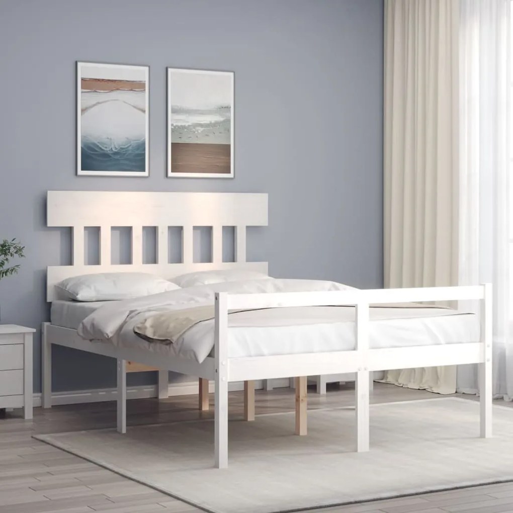 vidaXL Cama de casal para idosos c/ cabeceira madeira maciça branco