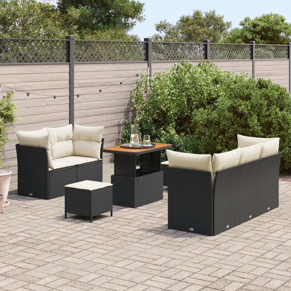 Conjunto de Sofás de Jardim vidaXL de 8 Peças com Almofadas em Vime Po