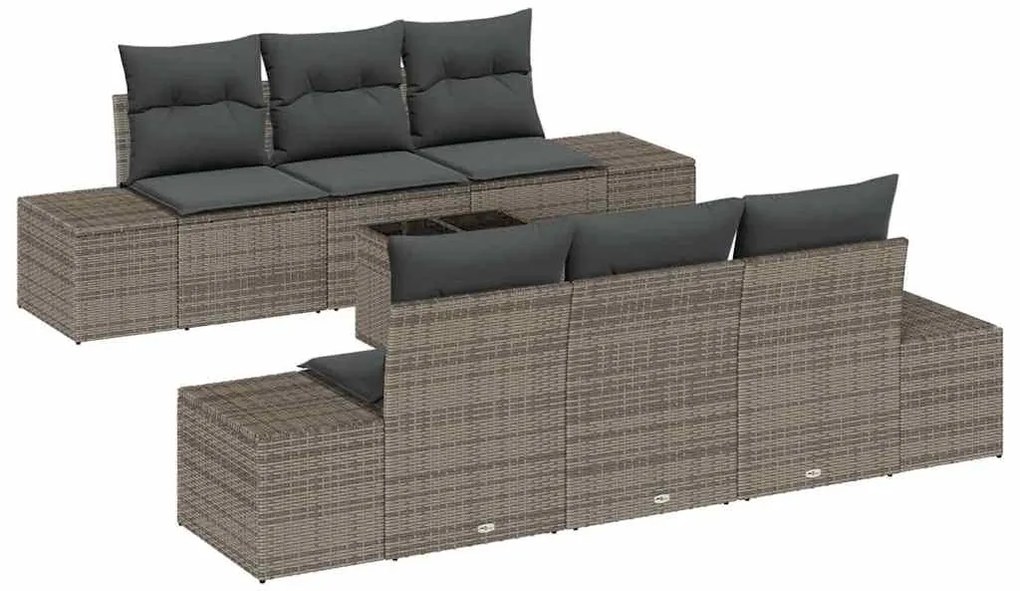 Conjunto de sofá de jardim de 7 peças com almofadas cinzas em rattan s