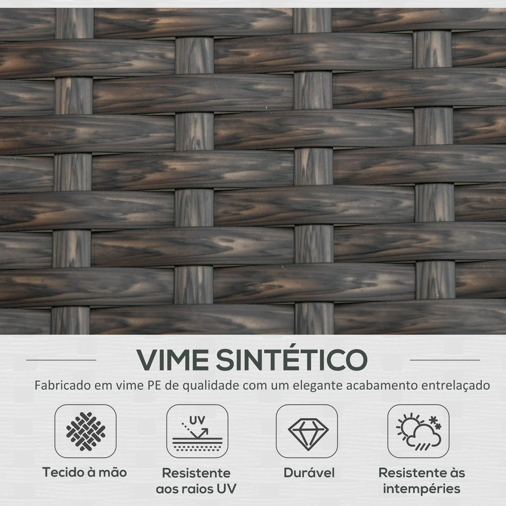 Outsunny Conjunto de Espreguiçadeiras Exterior de Vime 2 Lugares com Almofadas Acolchoadas Resistente à Água com Encosto Ajustável em 5 Níveis Suporta 220kg 195x120x28cm Marrom e Branco Creme