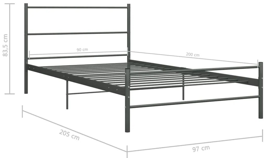 Estrutura de cama 90x200 cm metal cinzento