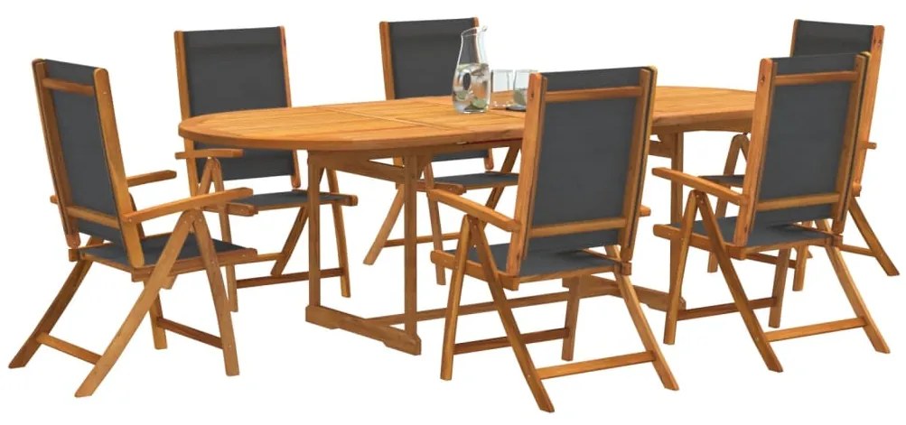 vidaXL 7 pcs conjunto de jantar para jardim acácia maciça e textilene