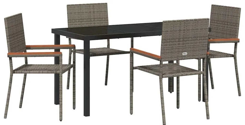 Conjunto de Jantar de Jardim de 5 Peças Cinza em Rattan