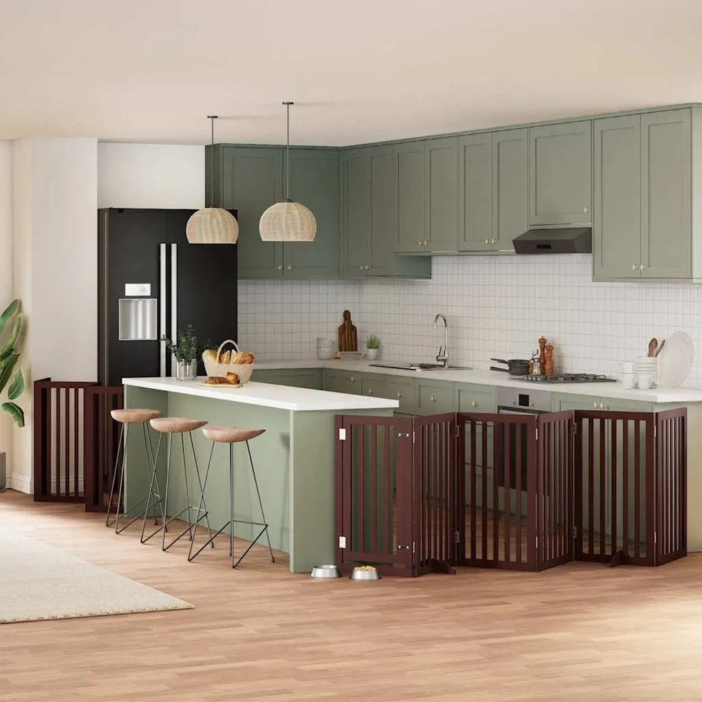 vidaXL Portão cães c/ porta dobrável 15 painéis 750 cm álamo castanho