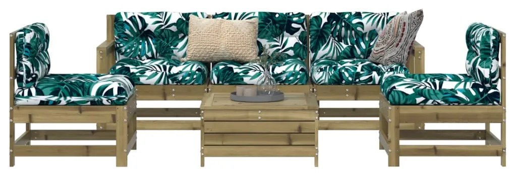 6 pcs conjunto de sofás de jardim madeira de pinho impregnada