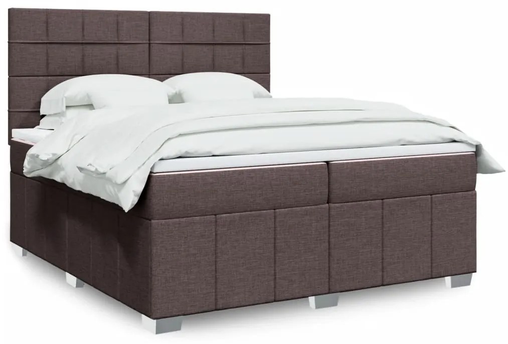 Cama com molas/colchão 200x200 cm tecido castanho-escuro