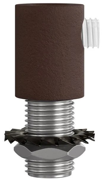 Dark Rust finish metal round strain relief clamp provided with threaded tube nut and washer.