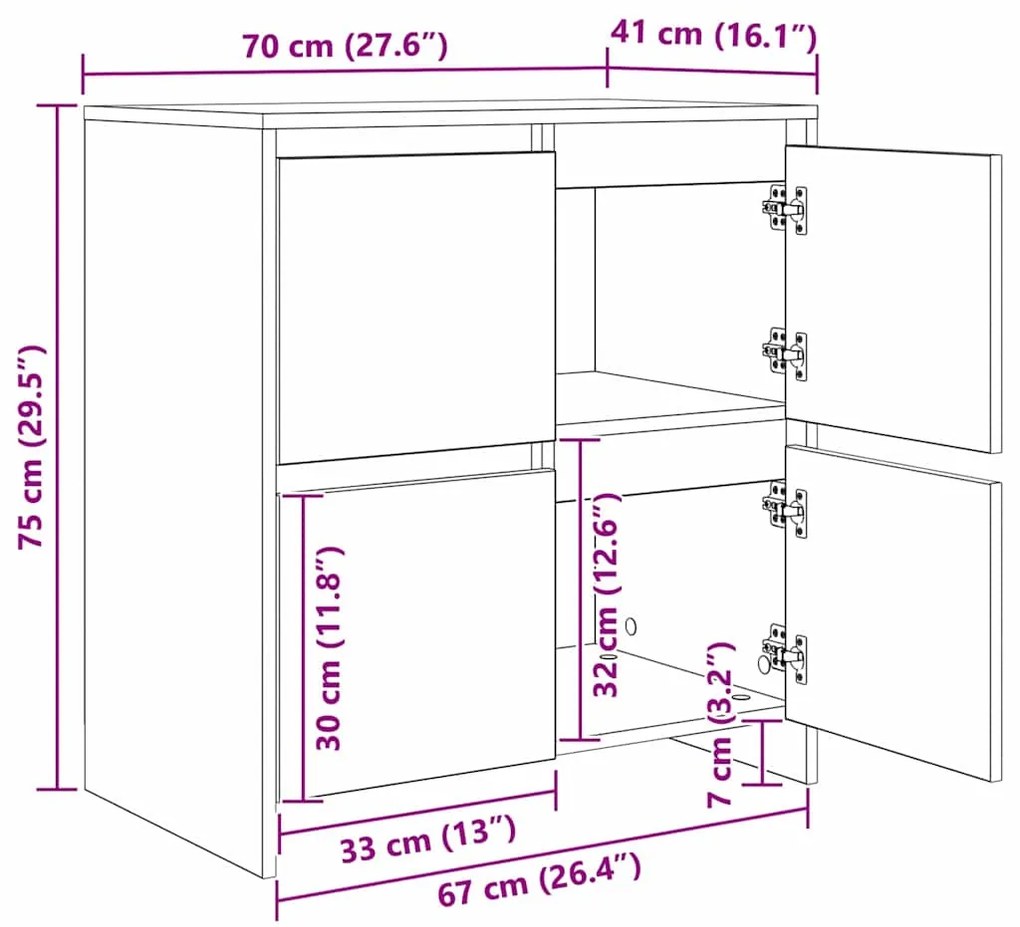 Buffet 2 pcs Carvalho preto 70 x 41 x 75 cm Madeira processada
