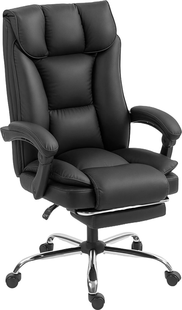 Cadeira de escritório ergonómica, cadeira de escritório reclinável com apoio para os pés, altura ajustável, giratória a 360°, preta