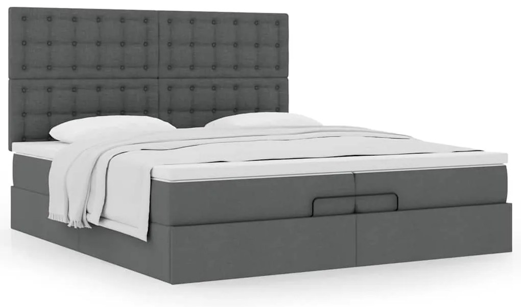 Estrutura de cama otomana com colchões tecido cinzento escuro