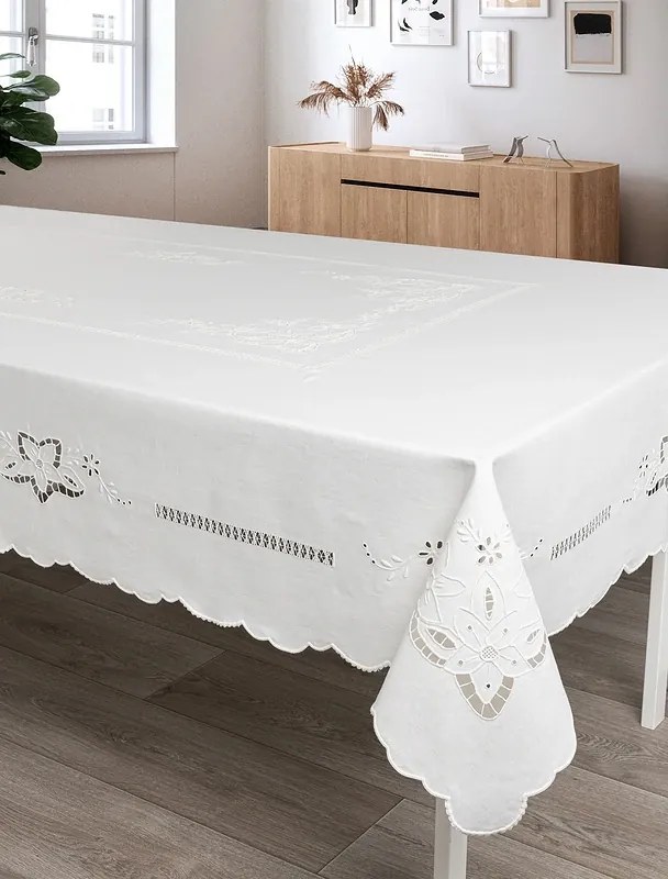 180x290 cm - Toalha de mesa de linho bordada a mão