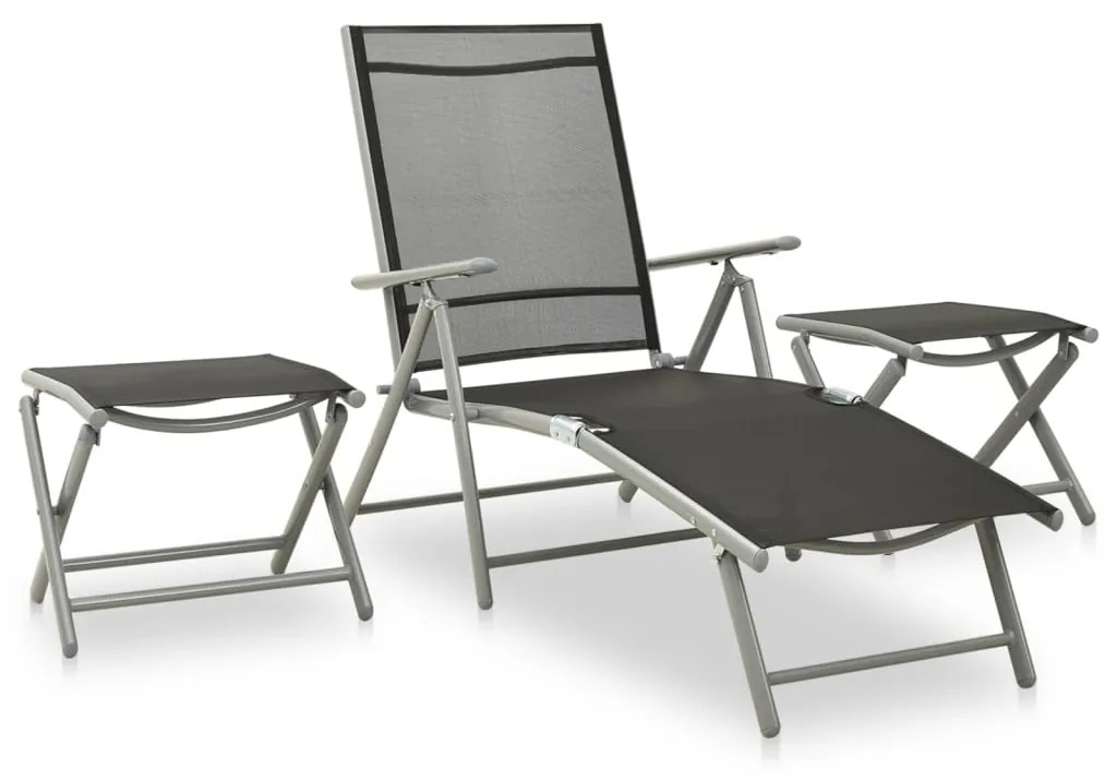 vidaXL 3 pcs conjunto lounge para jardim textilene e alumínio prateado