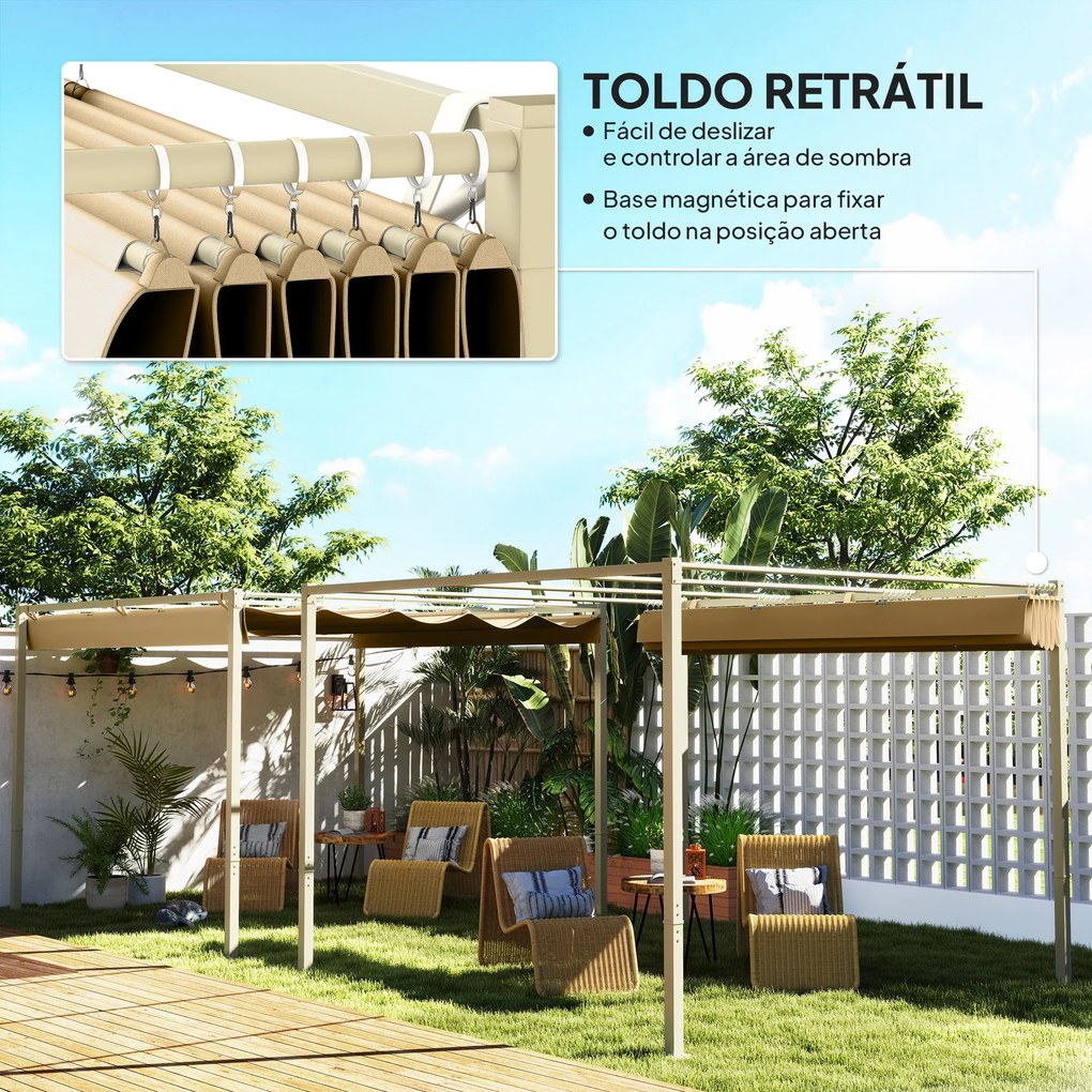 Pérgola com Telhado Retrátil Pérgola de 3x3 m com Fecho Magnético Proteção UV30+ Pérgola para Jardim Cáqui