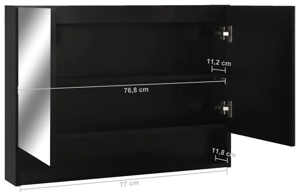 Armário espelhado casa de banho com LED 80x15x60 cm MDF preto