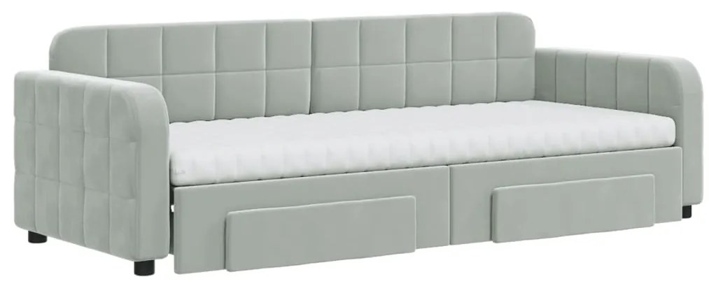 Sofá-cama c/ gavetão e gavetas 80x200 cm veludo cinzento-claro