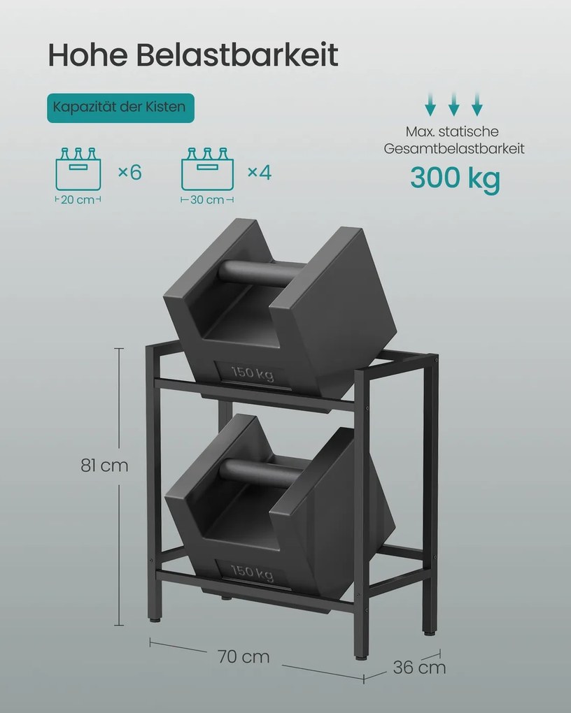Estante para caixas de bebidas 36 x 70 x 81 cm com 2 níveis para 4 caixas, Preto