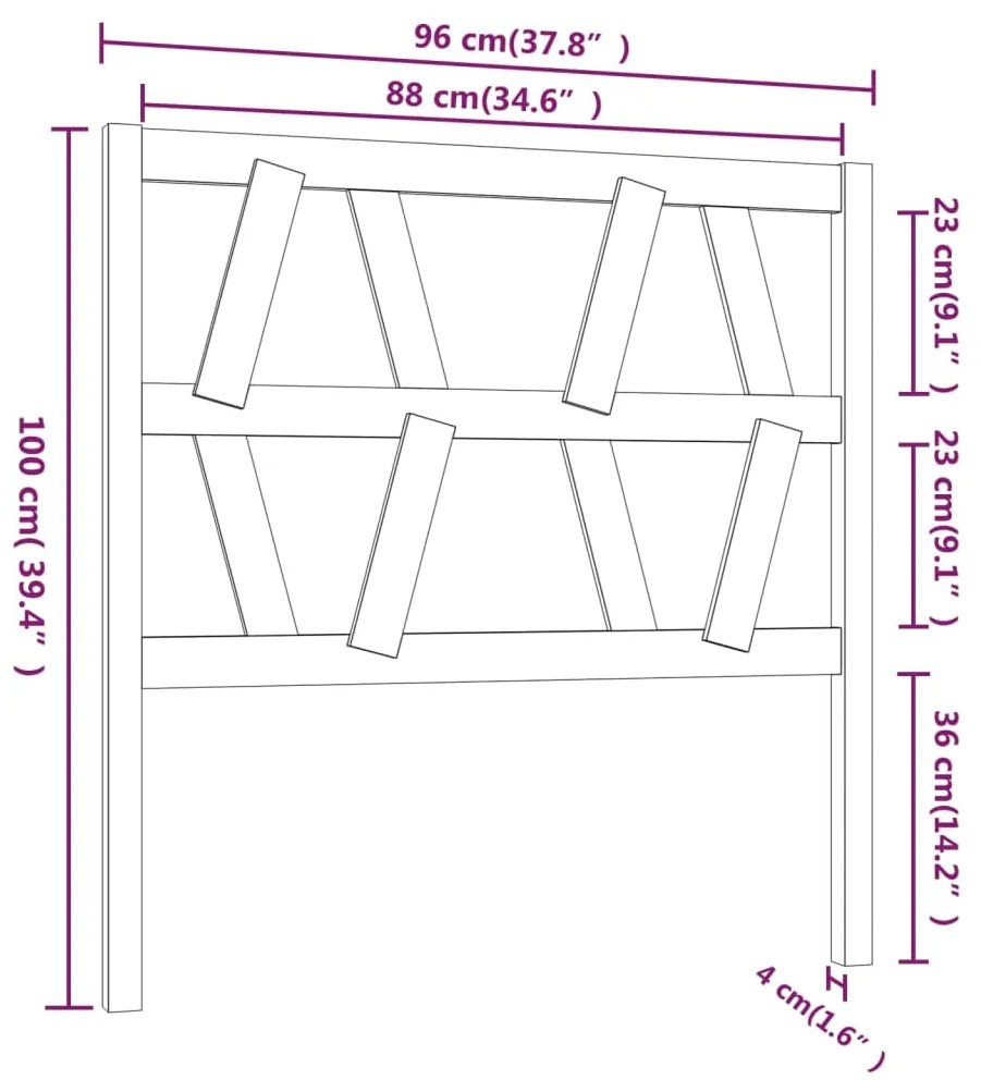 Cabeceira de cama 96x4x100 cm pinho maciço castanho mel