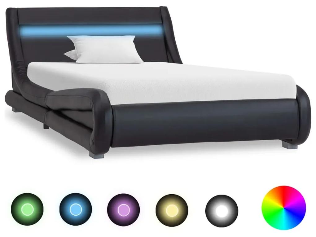 Estrutura de cama com LED 100x200 cm couro artificial preto