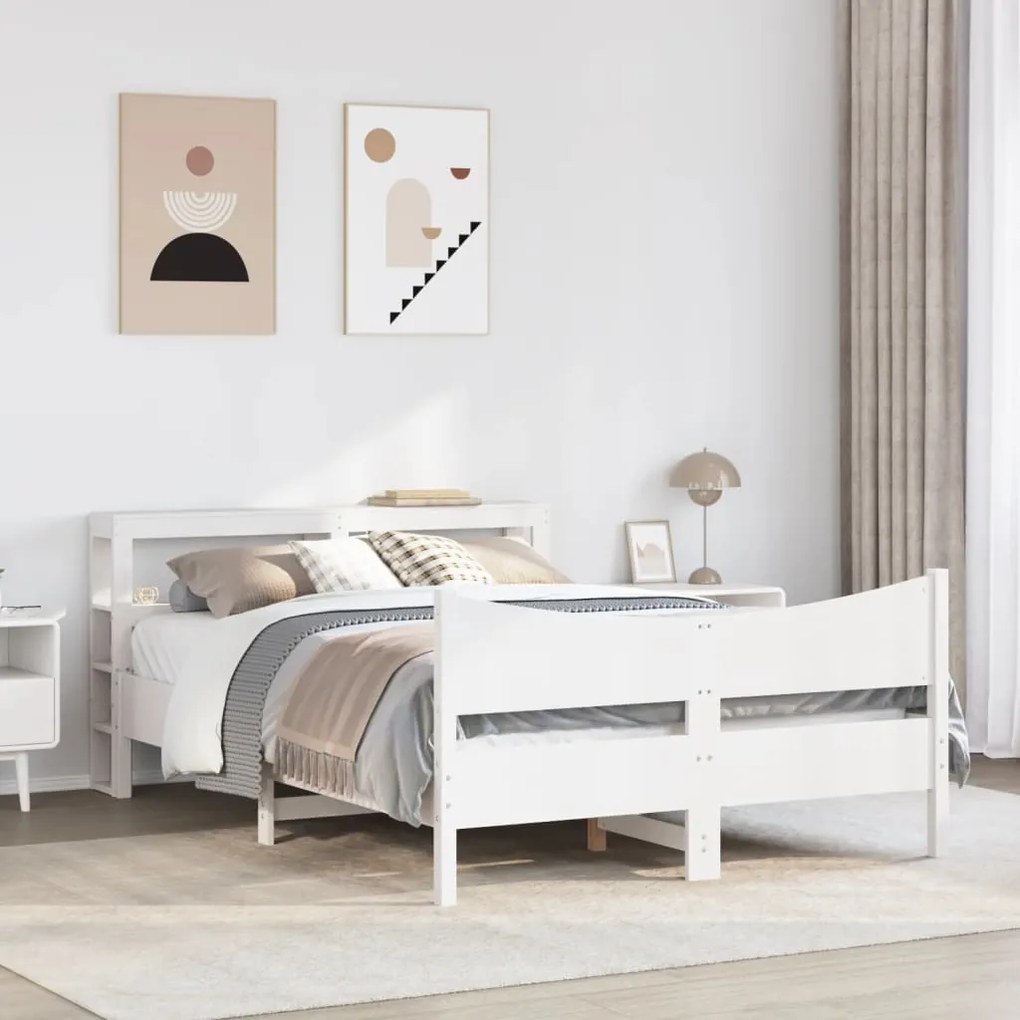 Estrutura cama c/ cabeceira 140x190 cm pinho maciço branco
