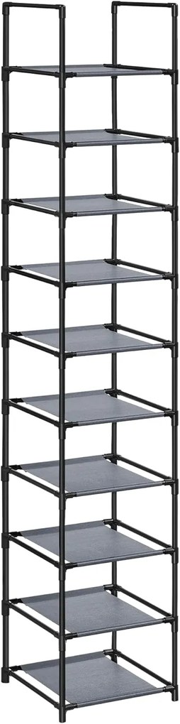 SONGMICS Sapateira de 10 níveis, suporte para sapatos, armazenamento compacto para sapatos, 33 x 33 x 173 cm, estrutura de metal, prateleiras de tecido não tecido, para corredor, quarto, cinza LSR110G01