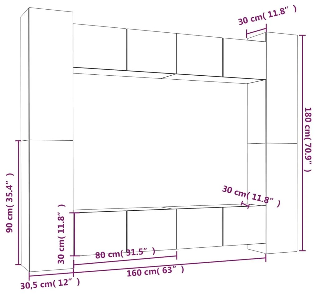 Conjunto móveis de TV 8 pcs madeira processada preto