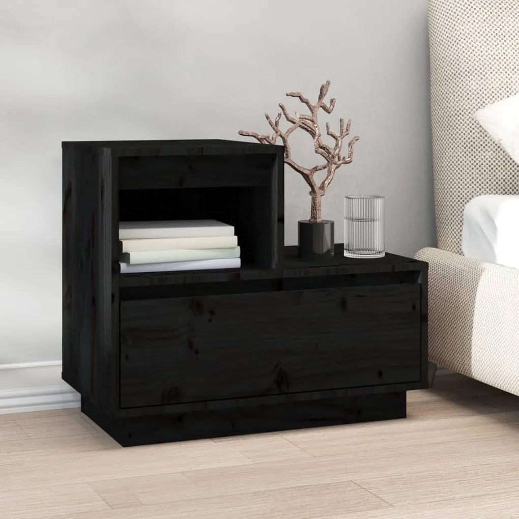 vidaXL Mesa de cabeceira 60x34x51 cm madeira de pinho maciça preto