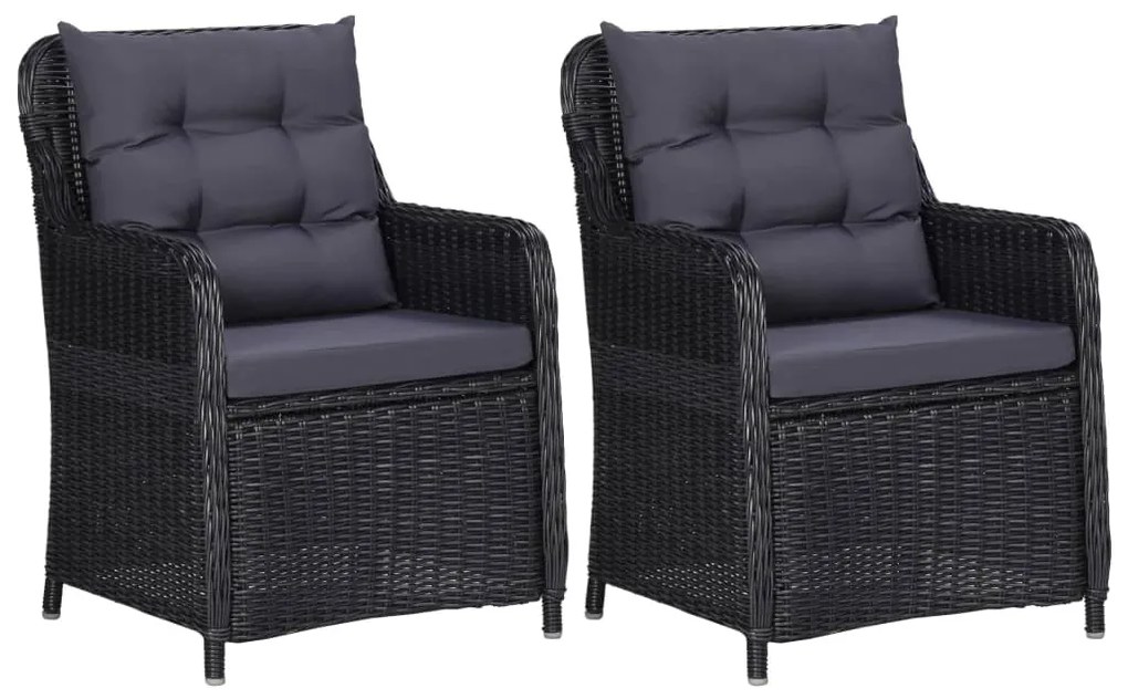 vidaXL Cadeiras de jardim 2 pcs com almofadões vime PE preto