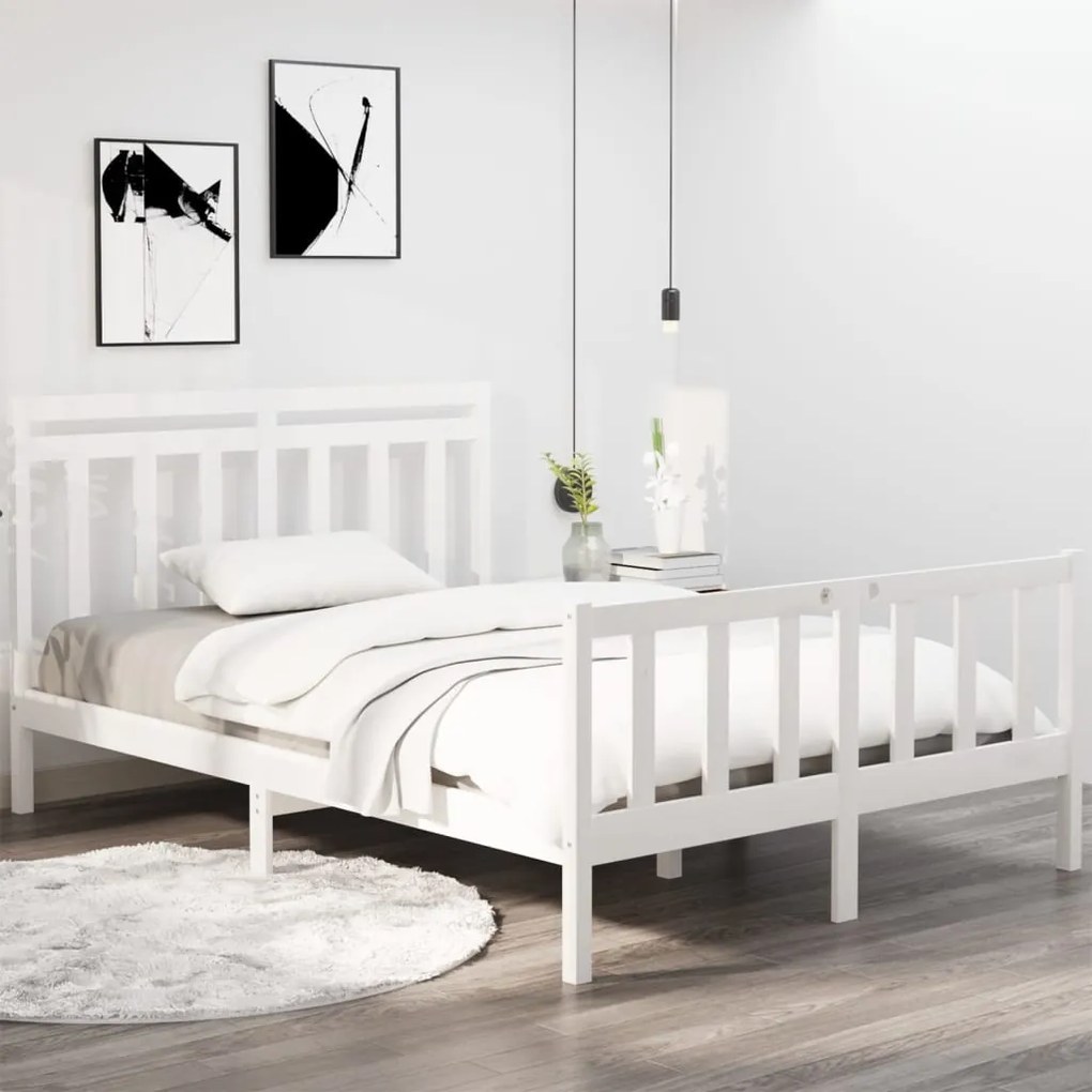 Estrutura de cama dupla 135x190 cm madeira maciça branco