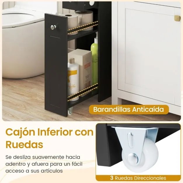 Armário pequeno estreito para casa de banho ou cozinha 40 x 18 x 70 cm de 4 níveis com gavetas deslizantes Preto