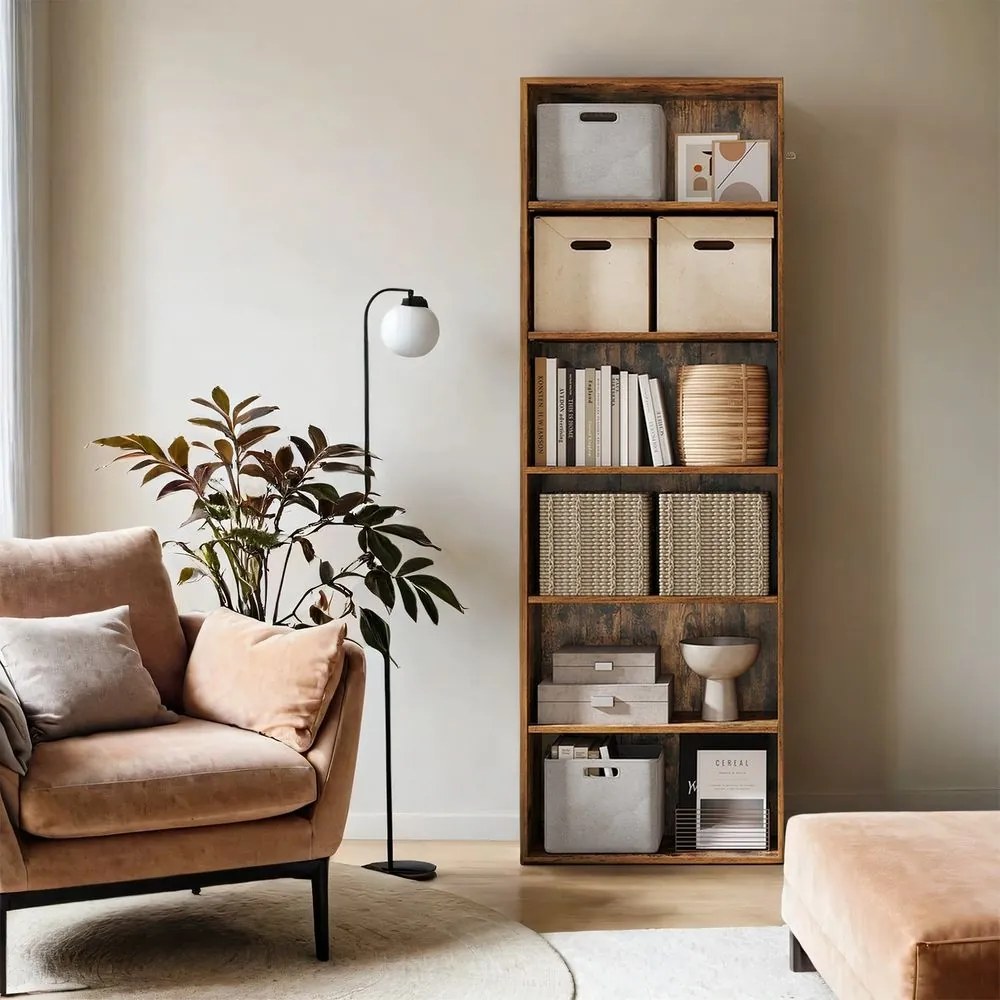 Estante de 6 prateleiras em estilo escandinavo, para sala de estar 24 x 60 x 178,5 cm castanho