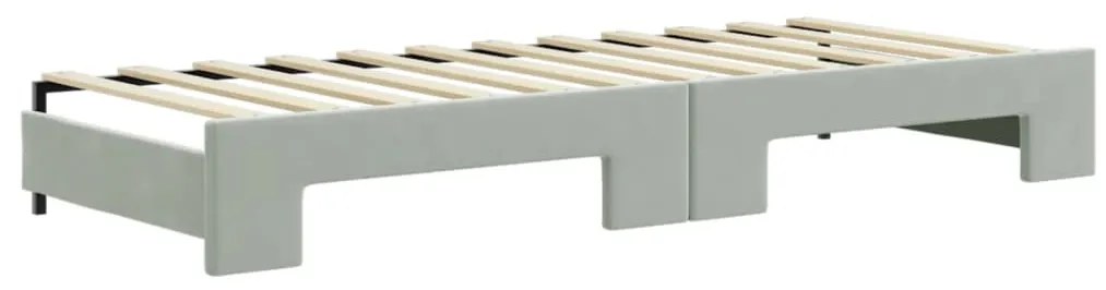 Sofá-cama c/ gavetão e colchões 80x200 cm veludo cinzento-claro
