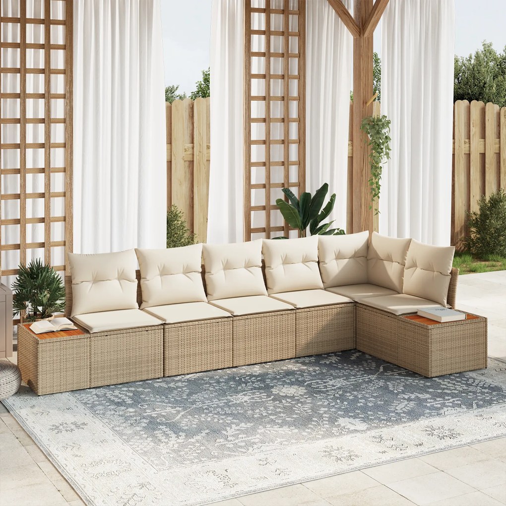Conjunto de Sofá de Jardim vidaXL de 6 Peças com Almofadas Bege em Rattan Poliéster