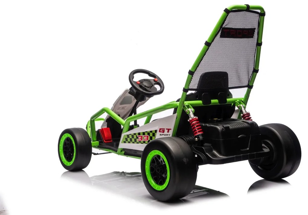 Kart elétrico para Crianças 24 V TORNADO Gokart Função Drift, Rodas espuma plástica EVA, assento couro ecológico Verde