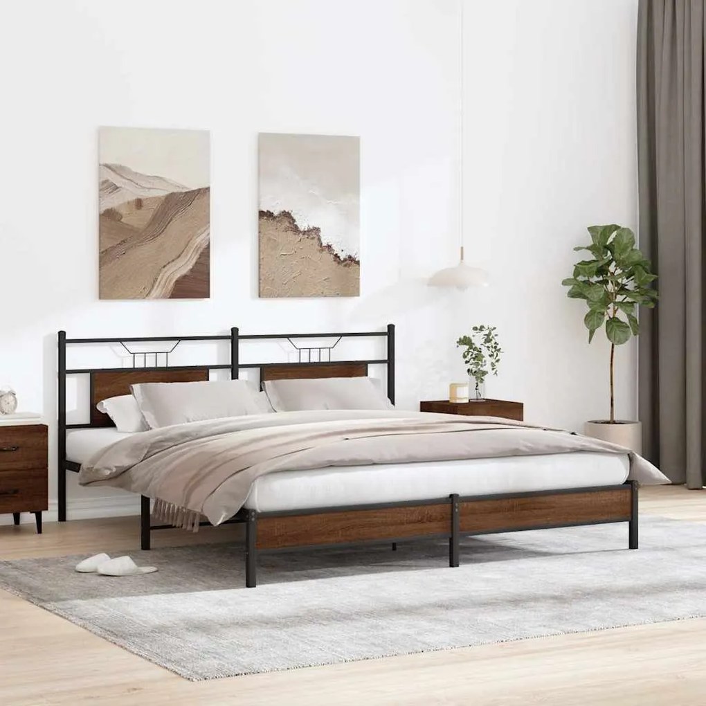 Estrutura de cama sem colchão 183x213 cm carvalho castanho