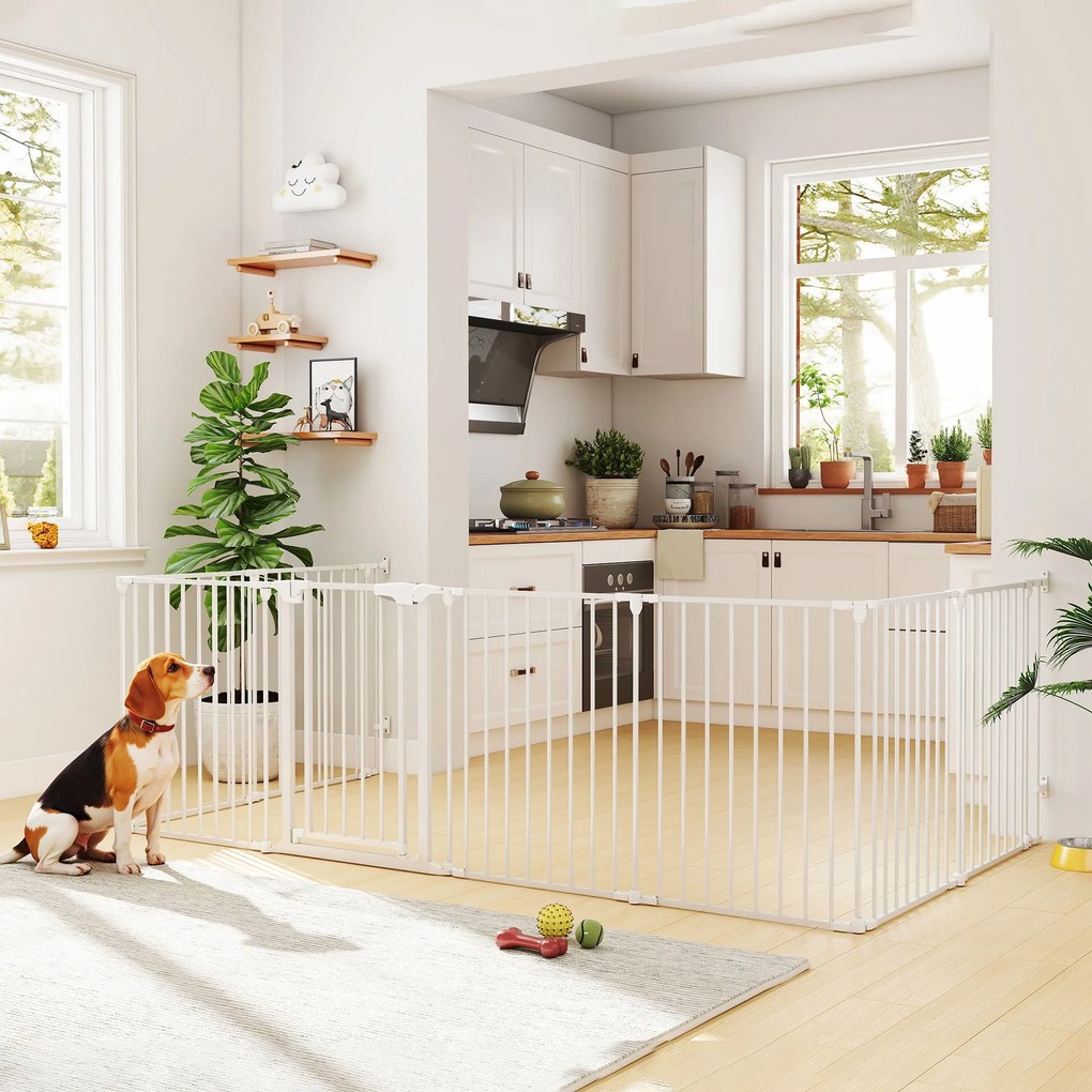 Barreira de segurança metálica, cercadinho dobrável e modular para cães e crianças, 8 painéis, 61 x 75 cm, branco