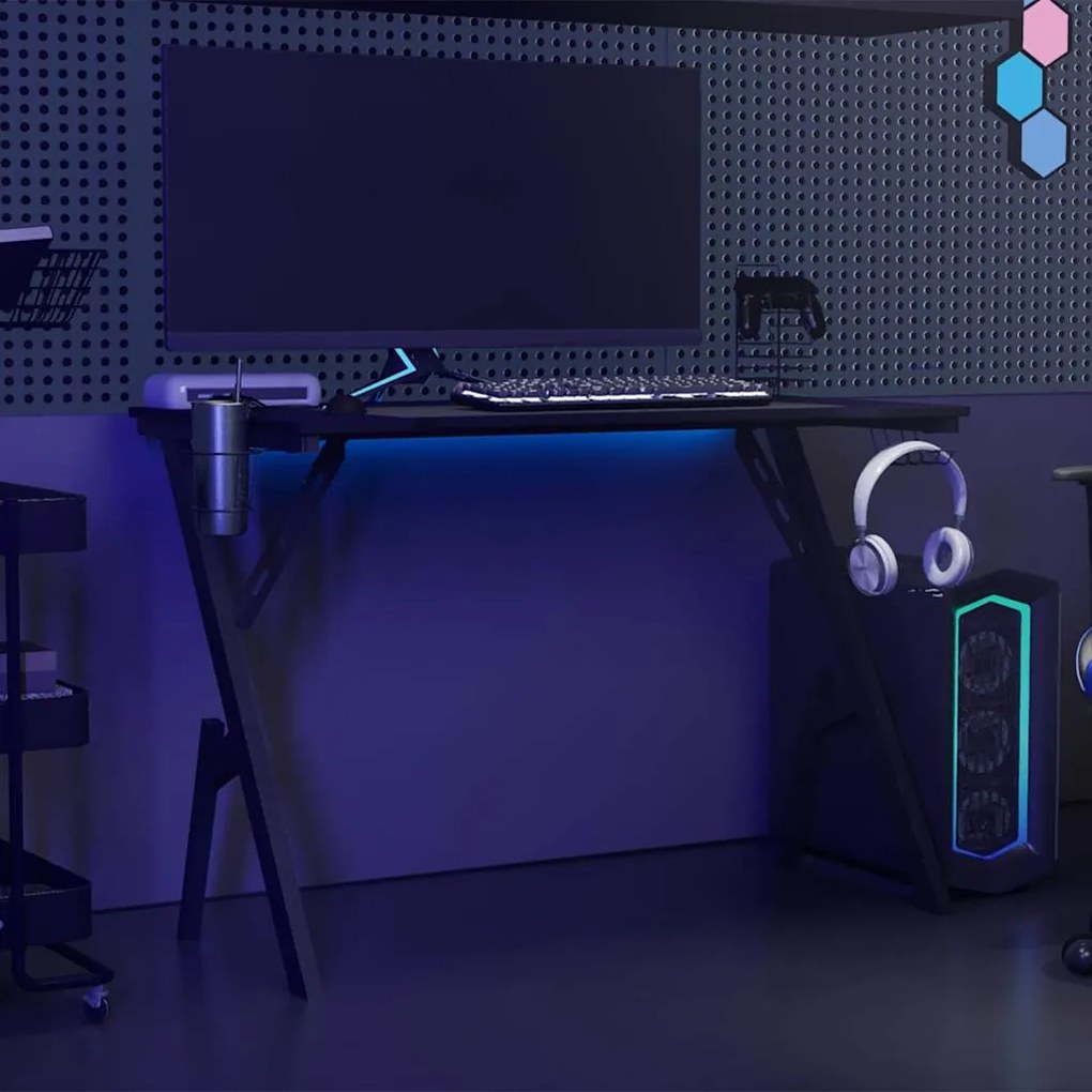Secretária de gaming c/ pernas em forma de Y 110x60x75 cm preto