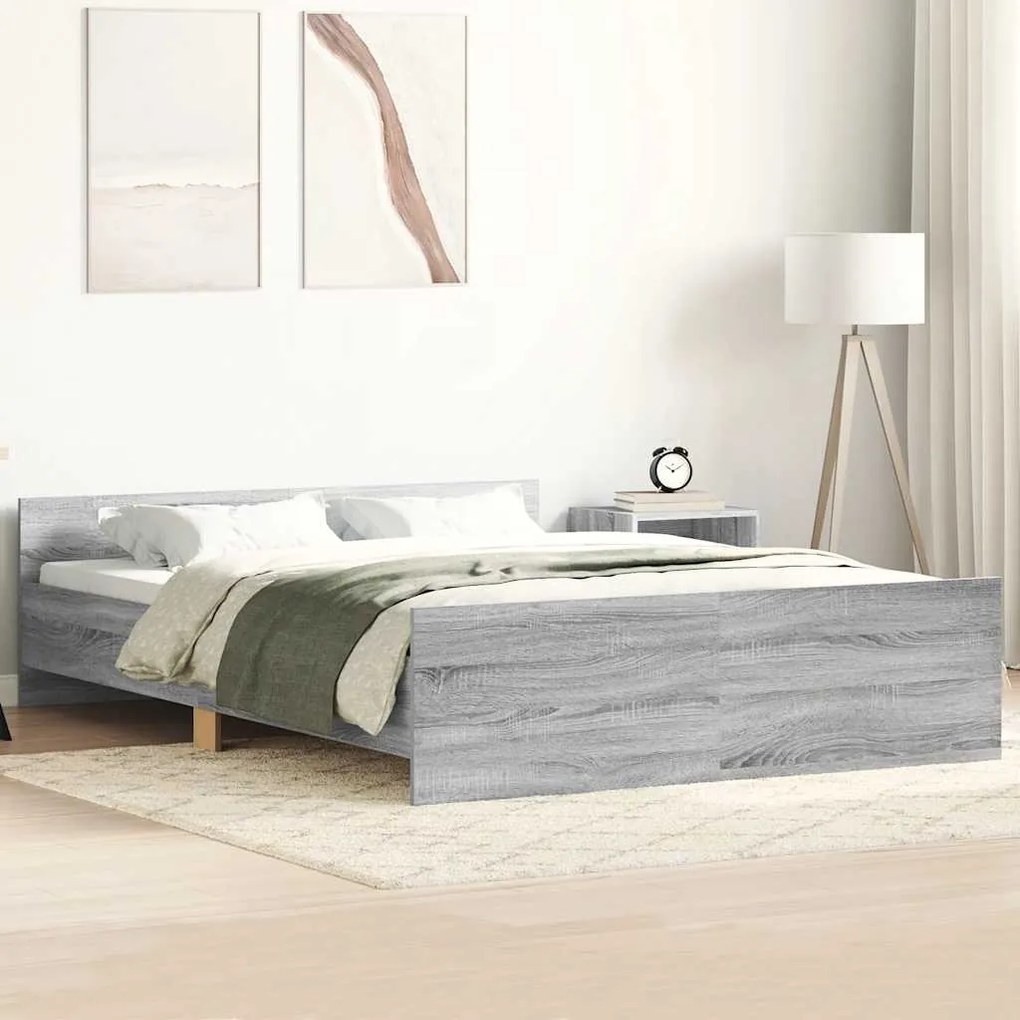 Estrutura de cama c/ painéis de cabeceira e pés cinzento sonoma