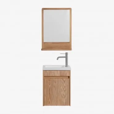Conjunto De Móvel De Casa De Banho Em Madeira Com Lavatório Integrado Narek Castanho Fresno & Madeira Retangular 50x70 Cm - Sklum