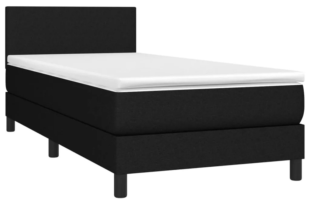 Cama box spring c/ colchão e LED 100x200 cm tecido preto