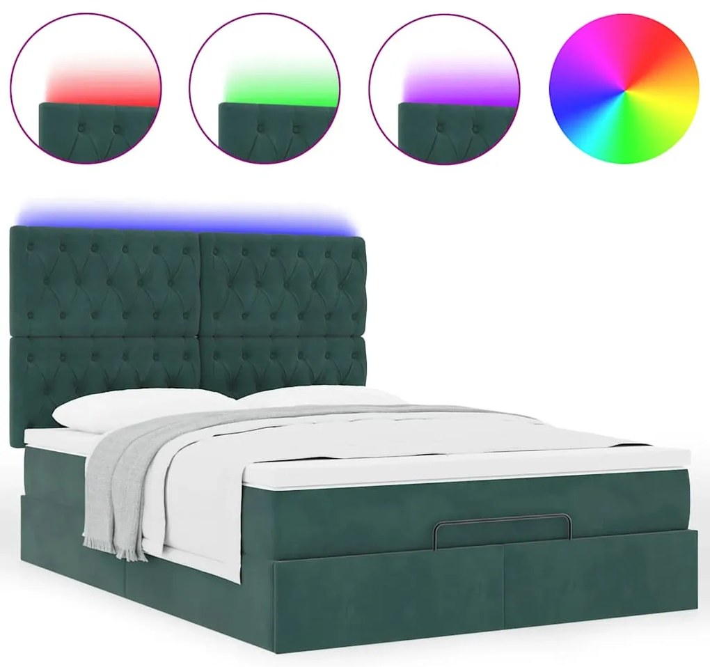 Estrutura cama otomana colchões 140x200 cm veludo verde escuro