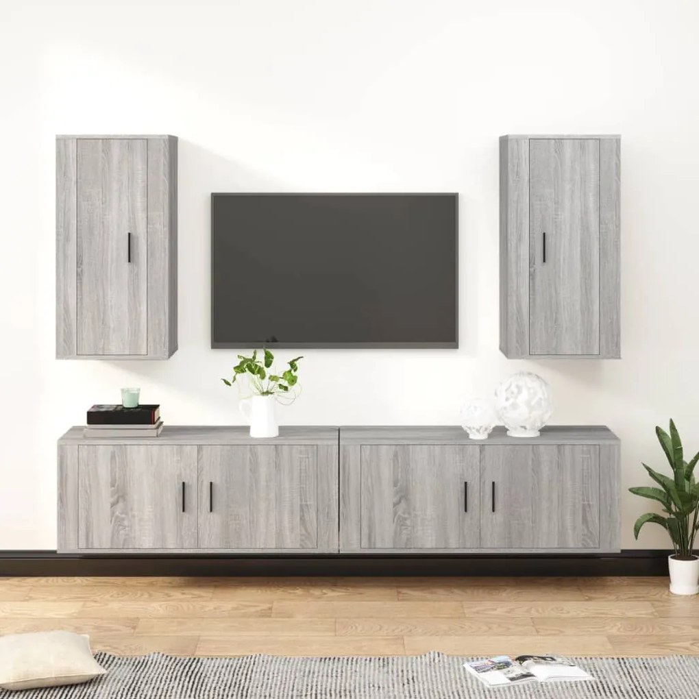vidaXL Conjunto móveis de TV 4 pcs madeira processada sonoma cinza