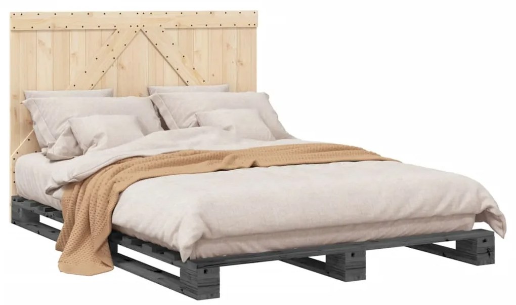 Estrutura de cama com cabeceira 140x200 cm pinho maciço cinza