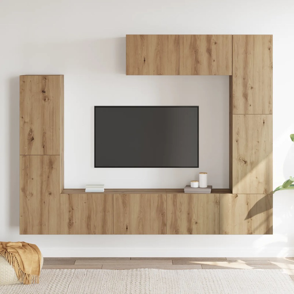 Conjunto de Estante de TV de 7 Peças – Montado na parede, Carvalho Art