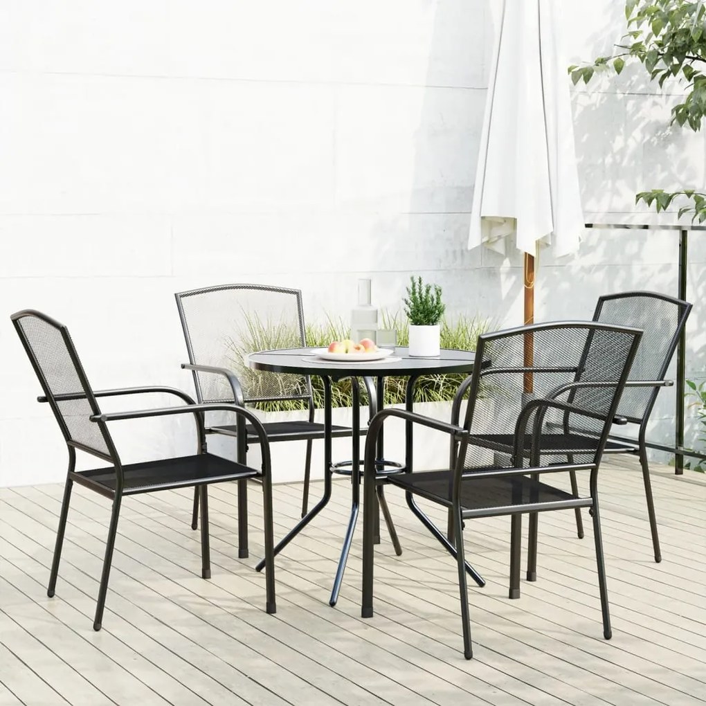 vidaXL Conj. cadeiras jardim encastrar 5pcs aço revestido pó antracite
