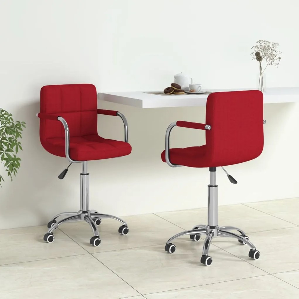 vidaXL Cadeiras de jantar giratórias 2 pcs tecido vermelho tinto