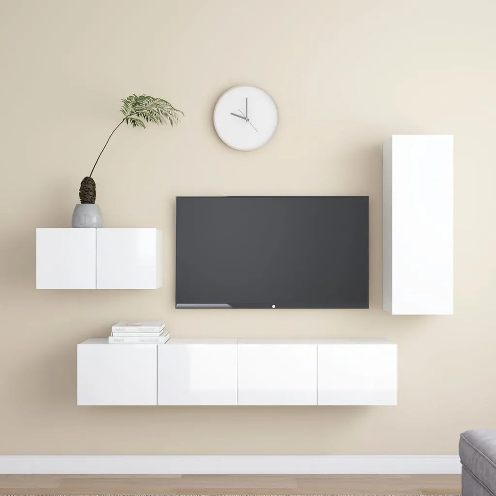 vidaXL 4 pcs conjunto móveis de TV derivados madeira branco brilhante