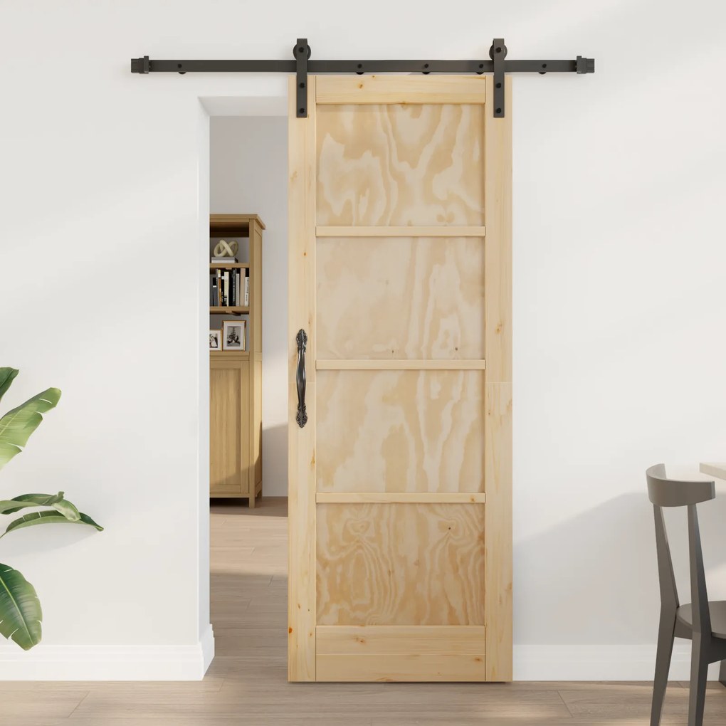 Porta Deslizante vidaXL com Conjunto de Ferragens 73.5x198.5 cm Madeira Maciça de Pinho