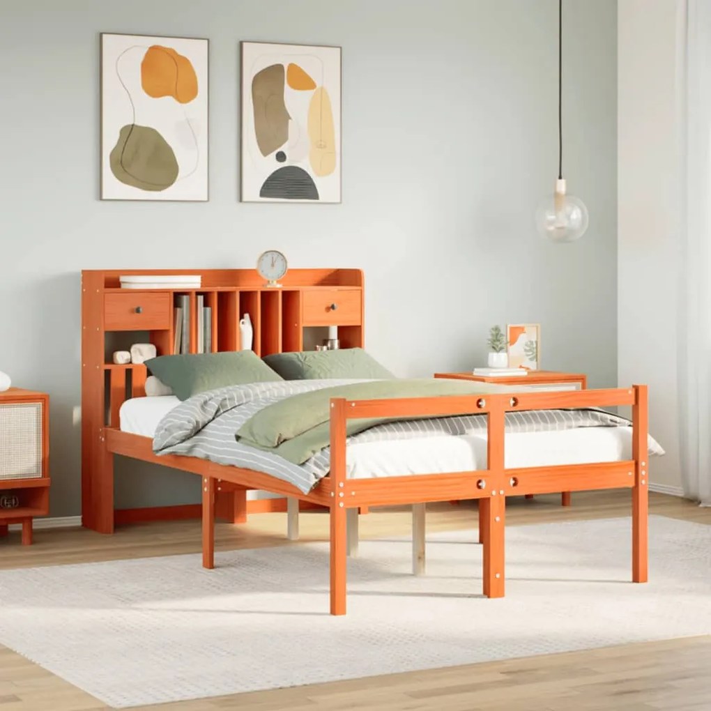 vidaXL Cama c/ estante sem colchão 120x200cm pinho maciço castanho-mel