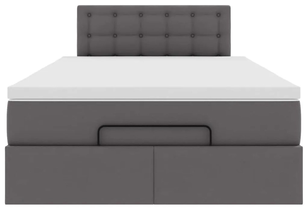 Estrutura de cama otomana com colchão cinza couro falso